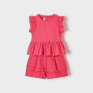 Mayoral Fuchsia Eyelet Ruffle Kids Set